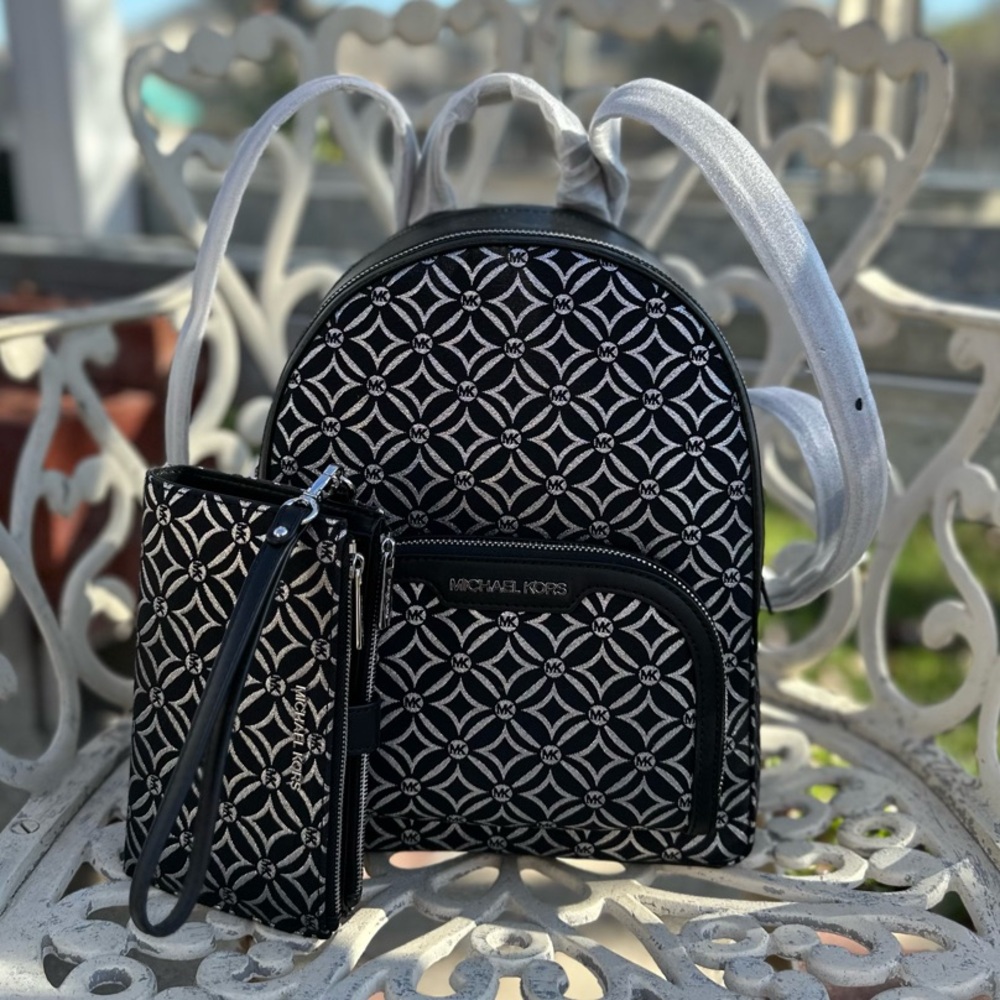 Michael Kors Black and silver Patterned Backpack and wallet